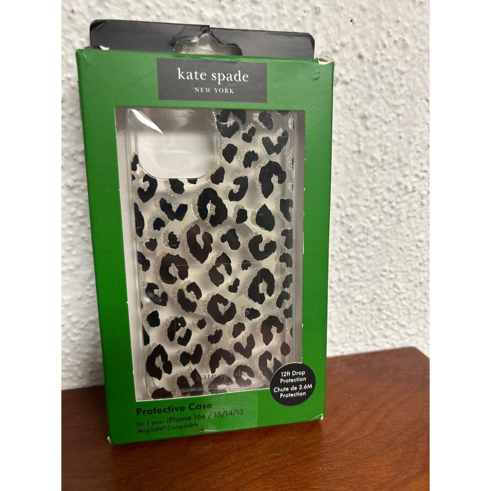 Kate Spade Leopard Print iPhone 15 14 13 Case MagSafe Glitter Clear
